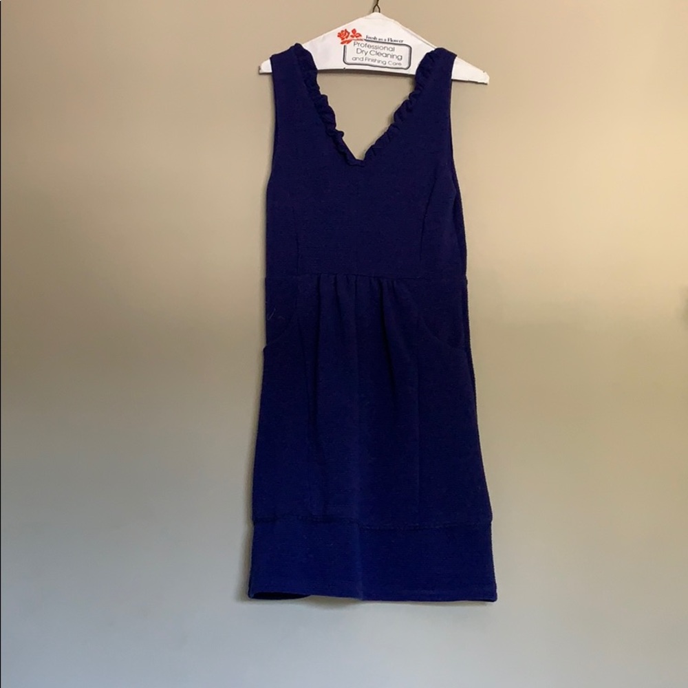 Anthropologie blue knit v-neck pocket dress.